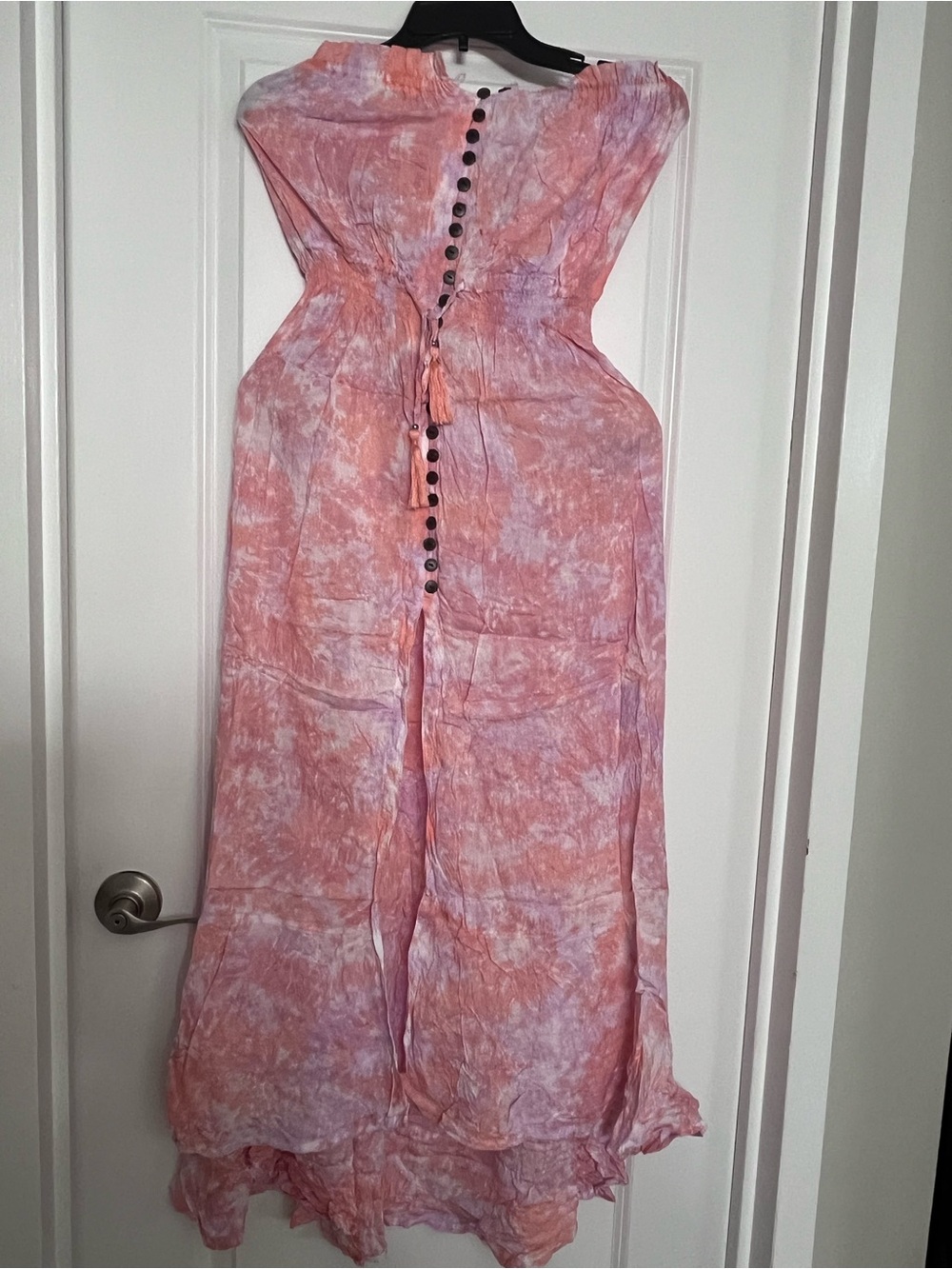 Tiare Hawaii Pink & Lavender Tie-Dye Maxi Dress with Button Front